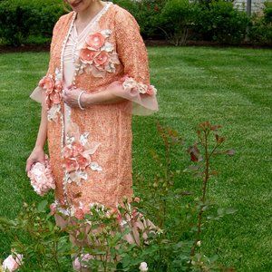 Bespoke Coral Peach Shimmer Tea Jacket S-M